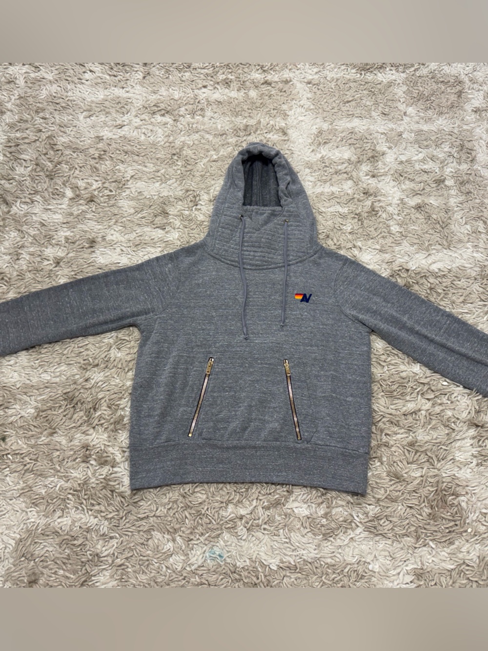 Aviator nation gray ninja hoodie xs gold zip pockets